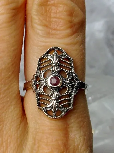 Natural Red Ruby Ring, Fleur de Lis Jewelry, Art Deco Jewelry #D216