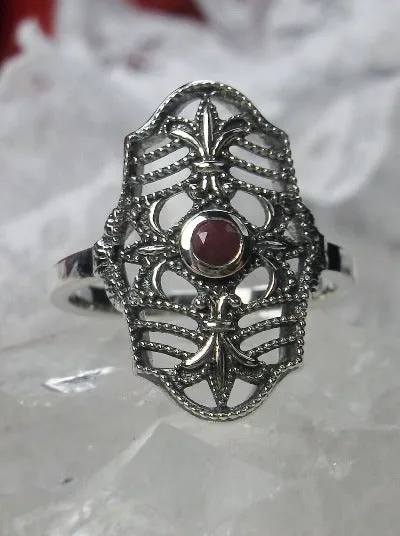 Natural Red Ruby Ring, Fleur de Lis Jewelry, Art Deco Jewelry #D216