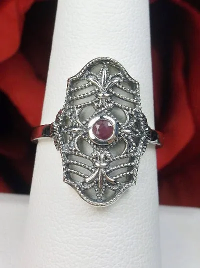 Natural Red Ruby Ring, Fleur de Lis Jewelry, Art Deco Jewelry #D216