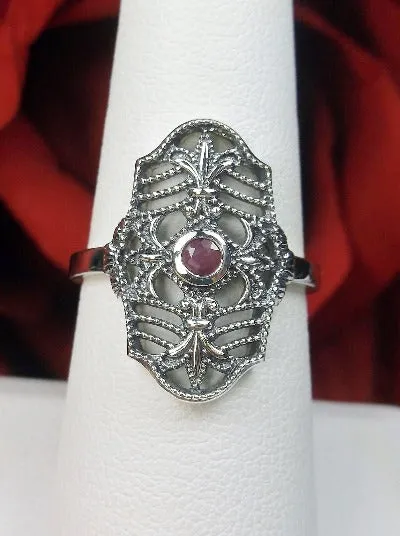 Natural Red Ruby Ring, Fleur de Lis Jewelry, Art Deco Jewelry #D216