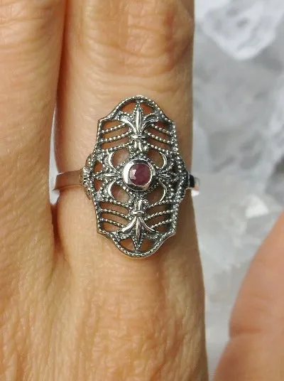 Natural Red Ruby Ring, Fleur de Lis Jewelry, Art Deco Jewelry #D216