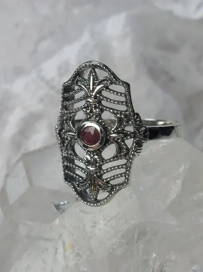 Natural Red Ruby Ring, Fleur de Lis Jewelry, Art Deco Jewelry #D216