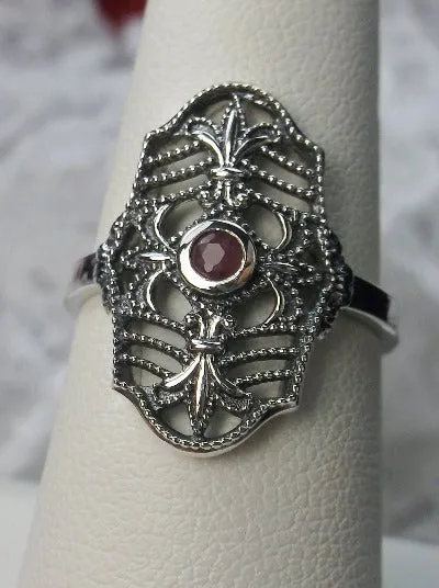 Natural Red Ruby Ring, Fleur de Lis Jewelry, Art Deco Jewelry #D216