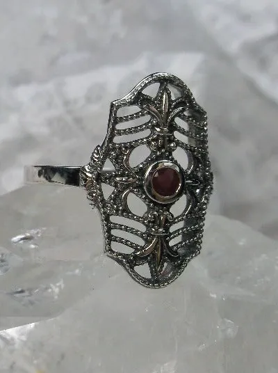 Natural Red Ruby Ring, Fleur de Lis Jewelry, Art Deco Jewelry #D216