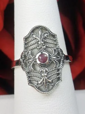 Natural Red Ruby Ring, Fleur de Lis Jewelry, Art Deco Jewelry #D216