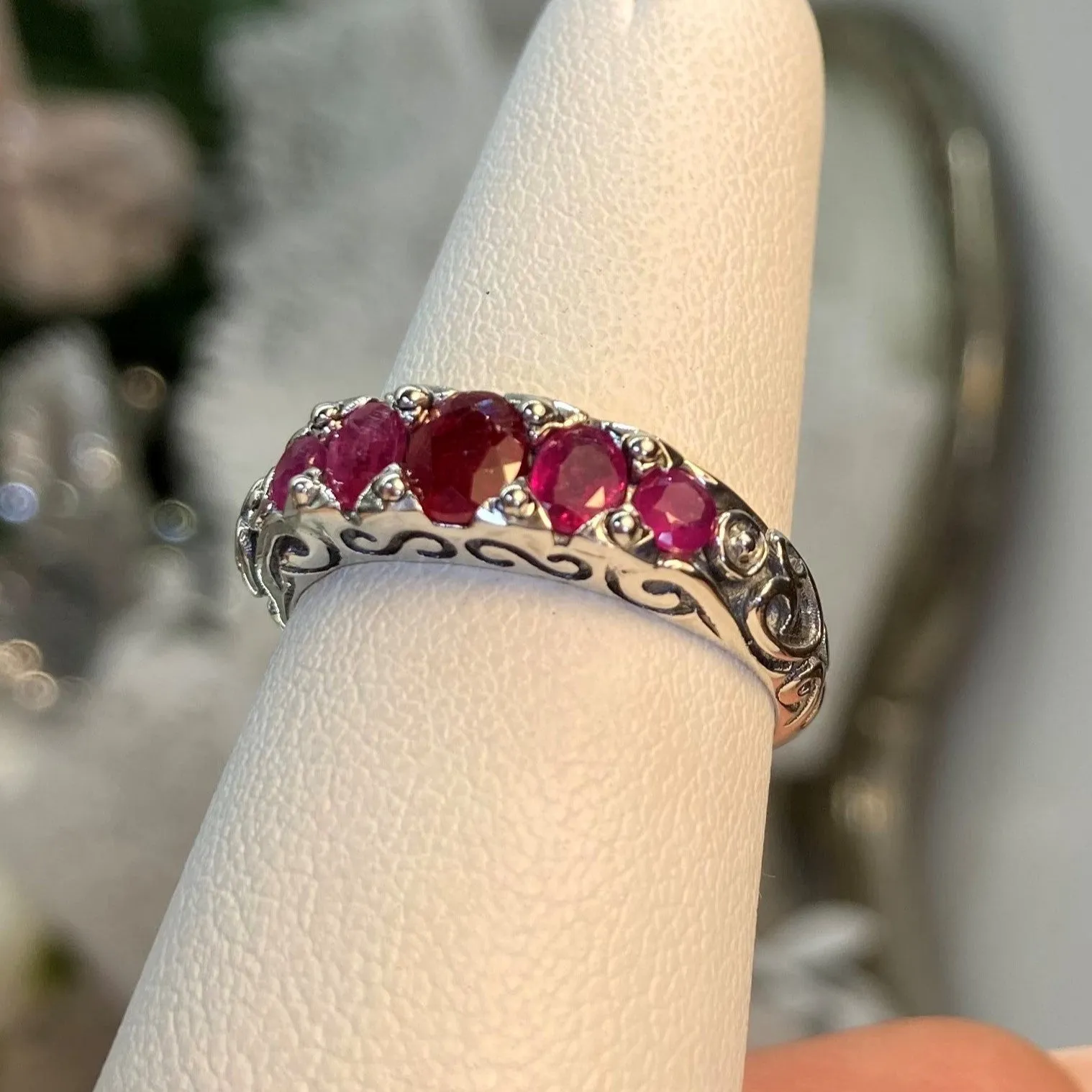 Natural Ruby Ring, 5-stone Georgian Victorian Jewelry #D19