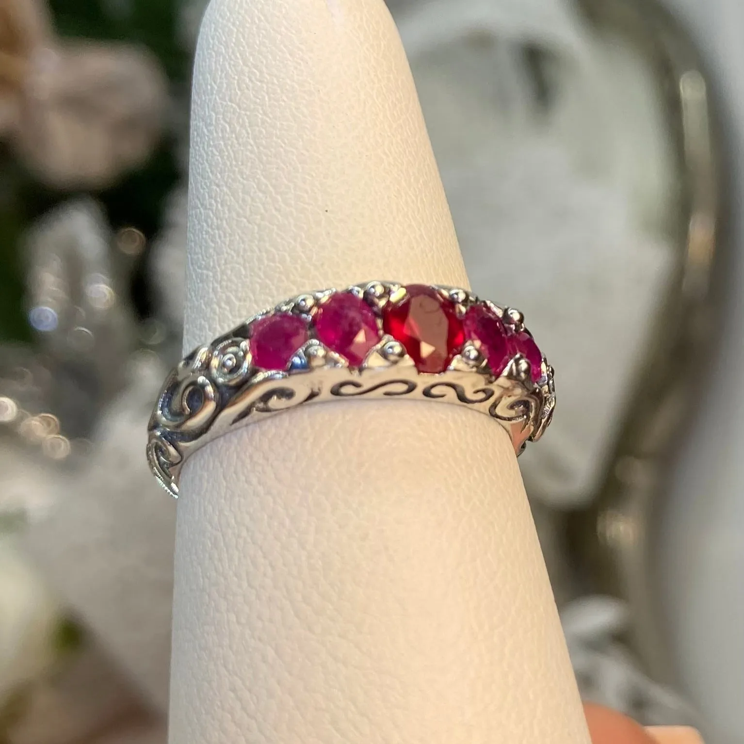 Natural Ruby Ring, 5-stone Georgian Victorian Jewelry #D19