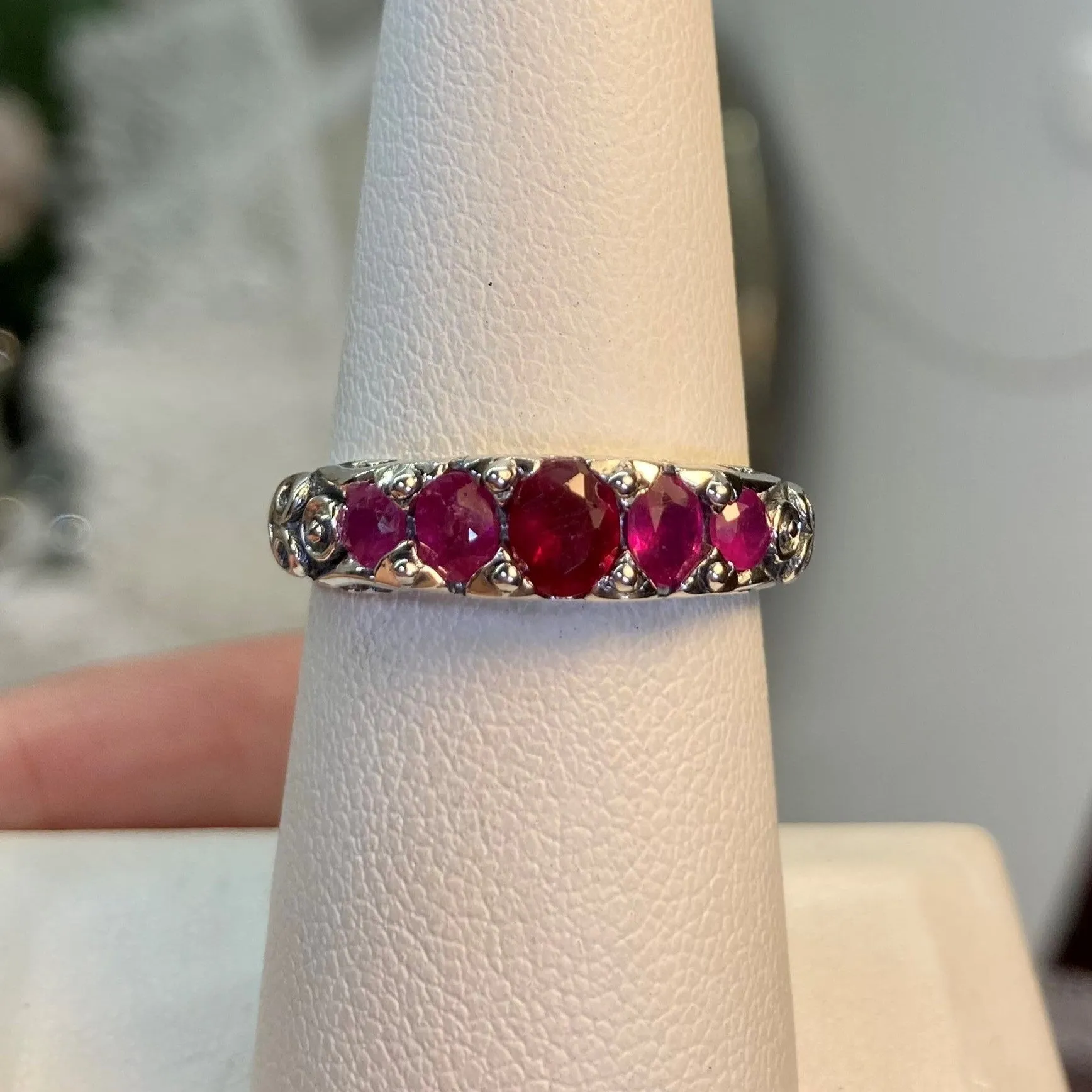 Natural Ruby Ring, 5-stone Georgian Victorian Jewelry #D19