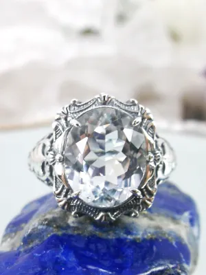 Natural Topaz Ring, Beauty Ring, Sparkling White Natural Gemstone, Oval Art Nouveau Filigree Ring, D229