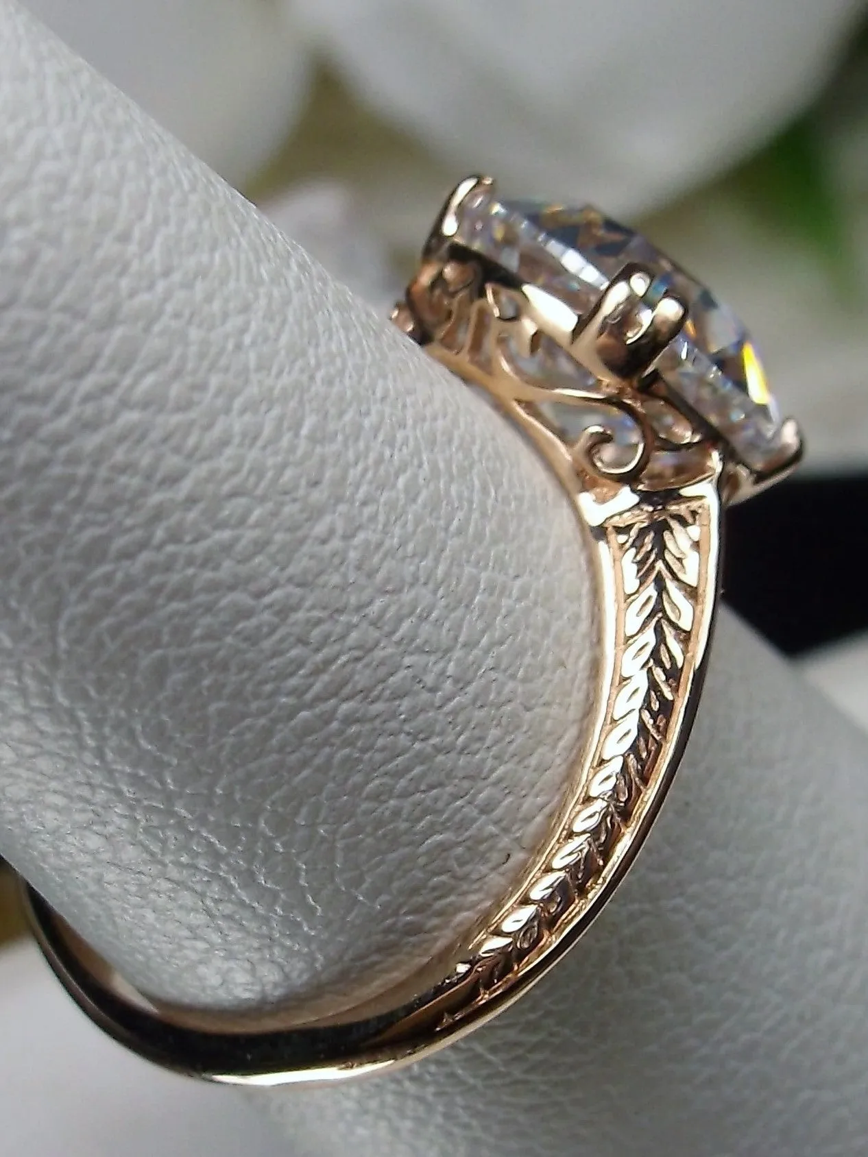 Natural White Topaz Ring, Rose Gold Overlay, Art Deco 1930's Style Jewelry, #D12