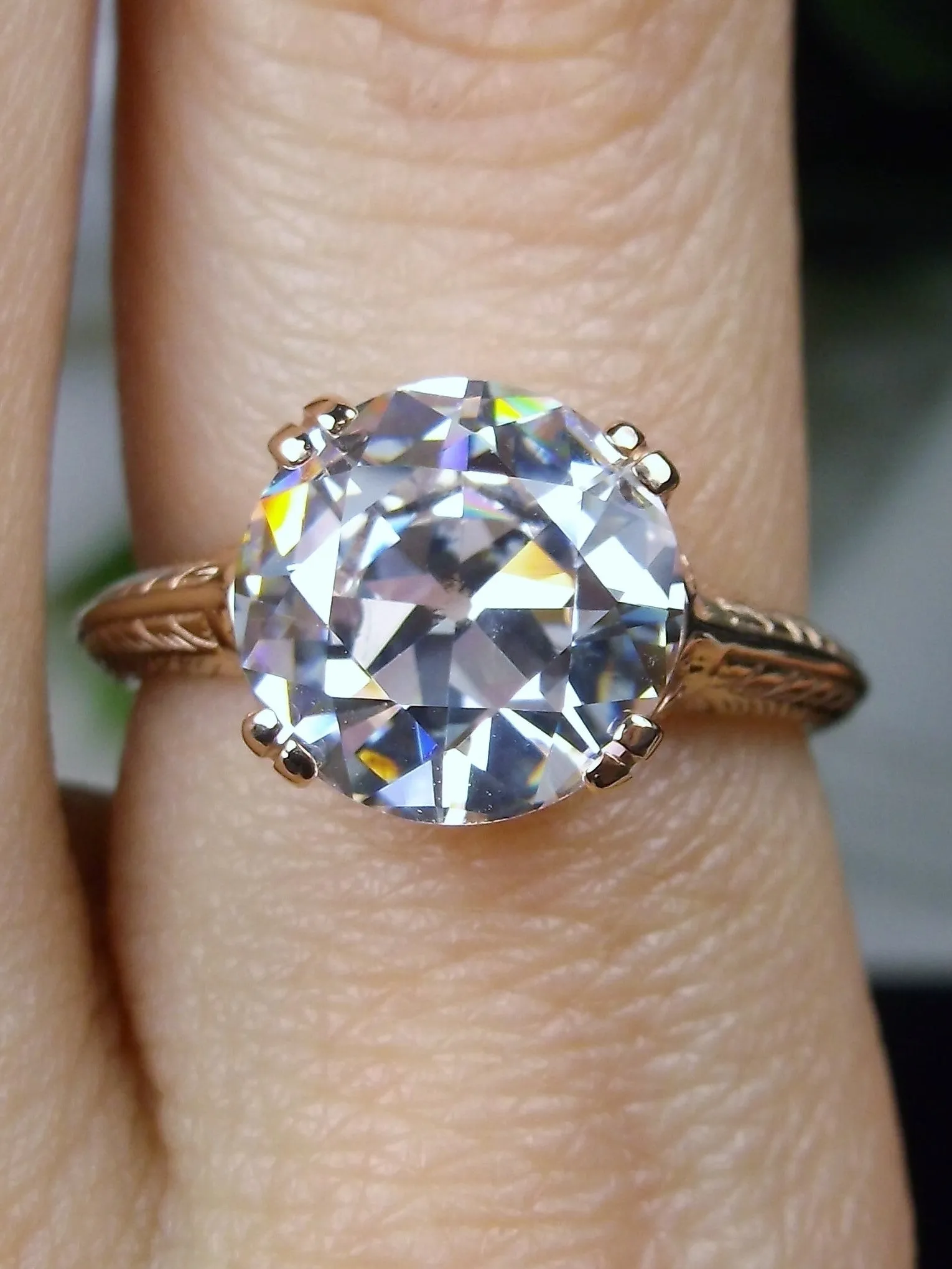 Natural White Topaz Ring, Rose Gold Overlay, Art Deco 1930's Style Jewelry, #D12