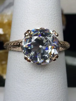 Natural White Topaz Ring, Rose Gold Overlay, Art Deco 1930's Style Jewelry, #D12