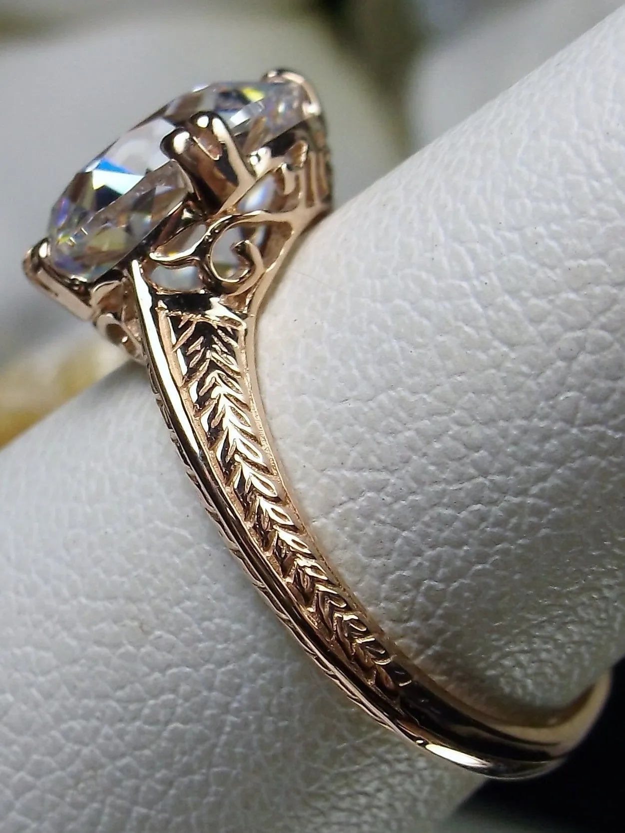 Natural White Topaz Ring, Rose Gold Overlay, Art Deco 1930's Style Jewelry, #D12