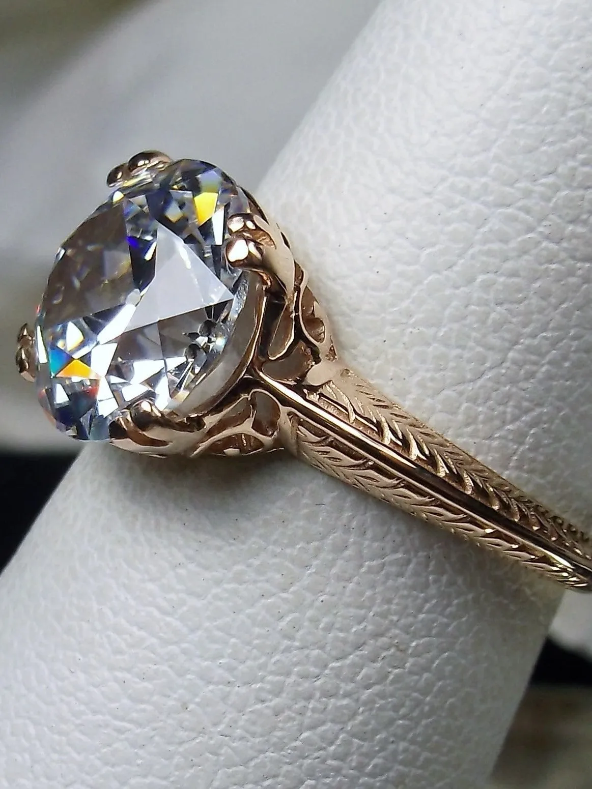 Natural White Topaz Ring, Rose Gold Overlay, Art Deco 1930's Style Jewelry, #D12