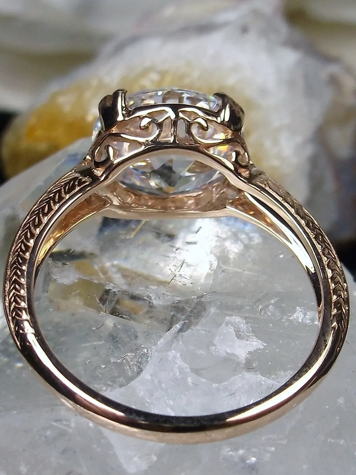 Natural White Topaz Ring, Rose Gold Overlay, Art Deco 1930's Style Jewelry, #D12