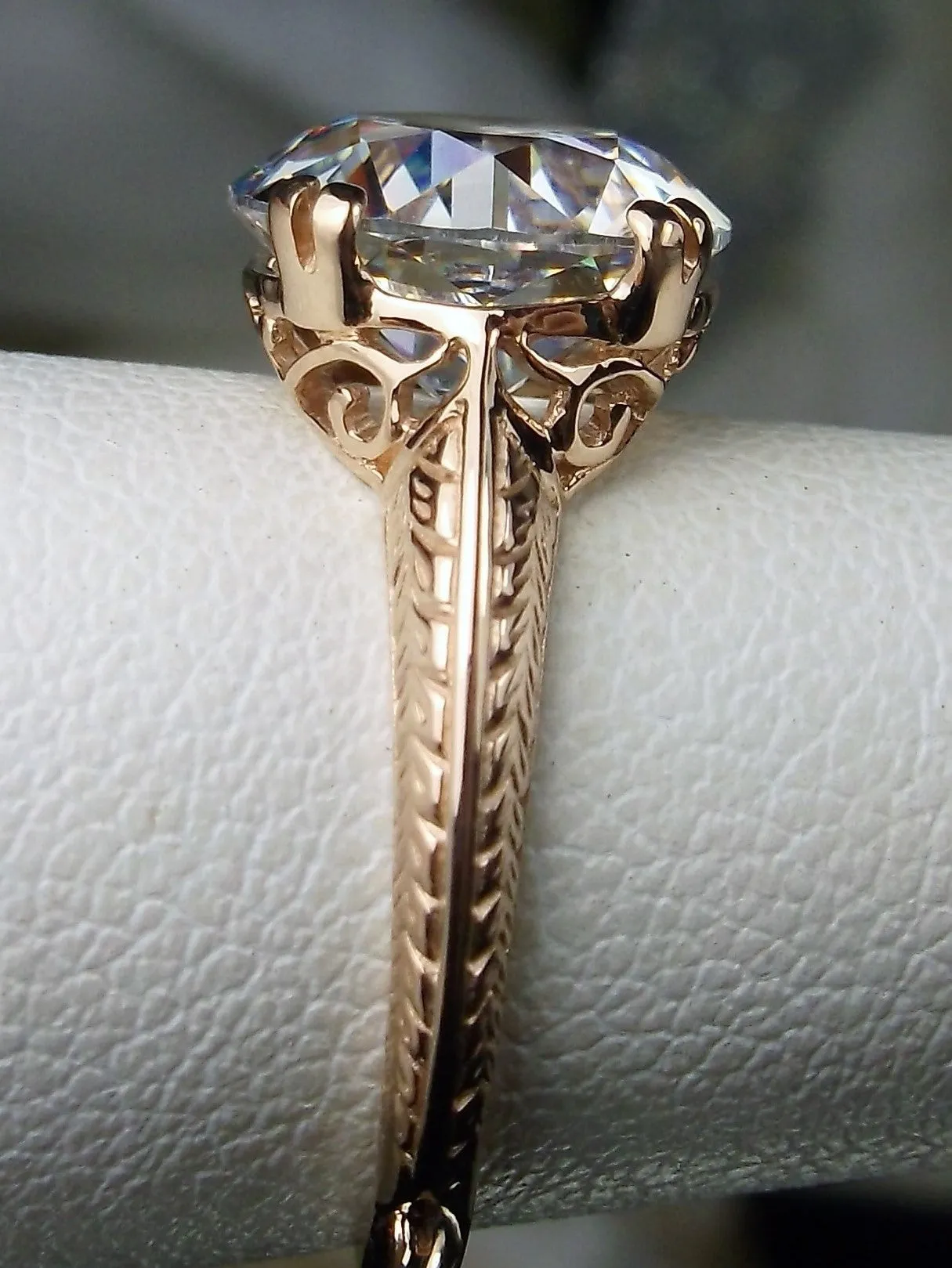 Natural White Topaz Ring, Rose Gold Overlay, Art Deco 1930's Style Jewelry, #D12