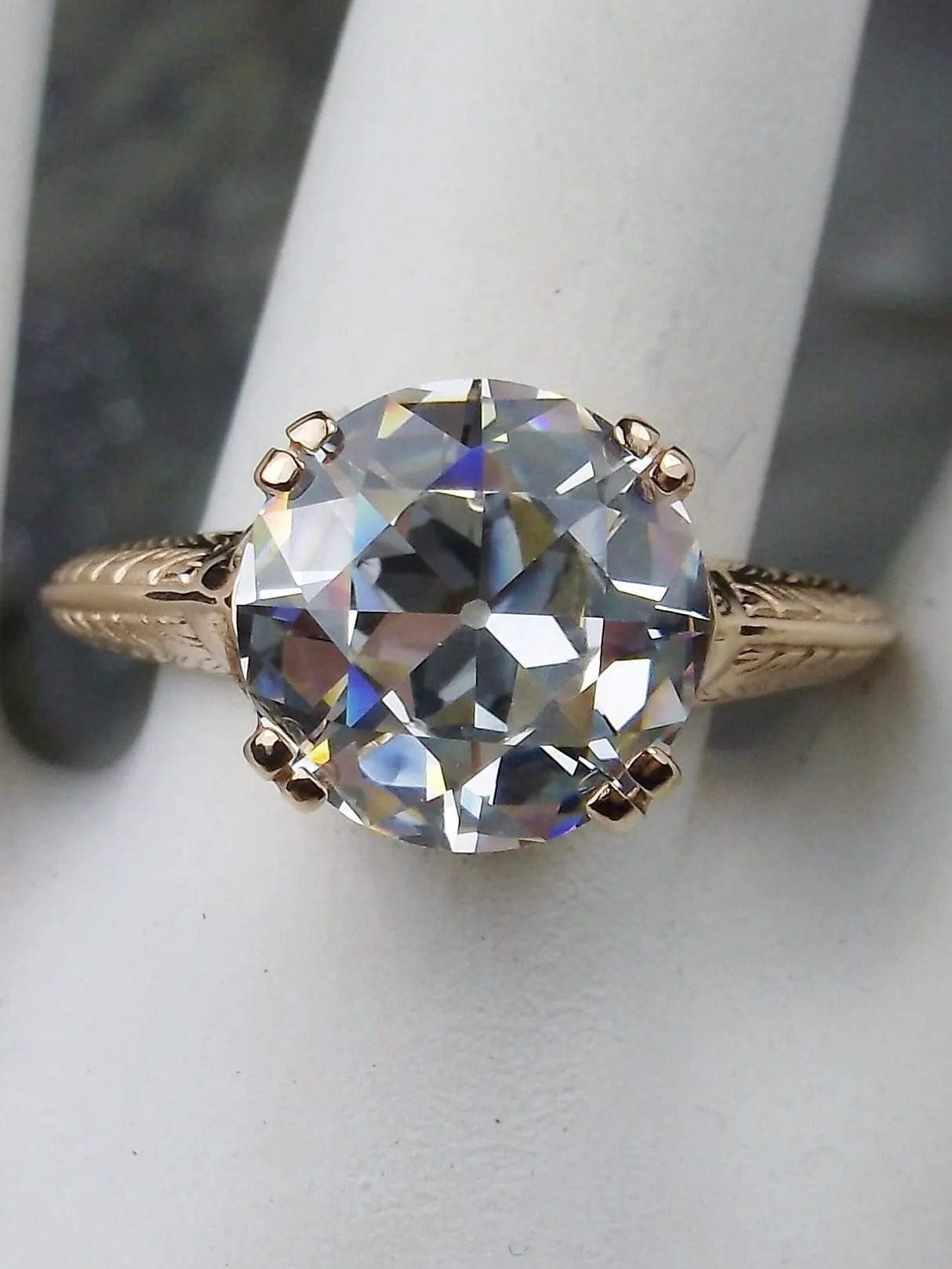 Natural White Topaz Ring, Rose Gold Overlay, Art Deco 1930's Style Jewelry, #D12