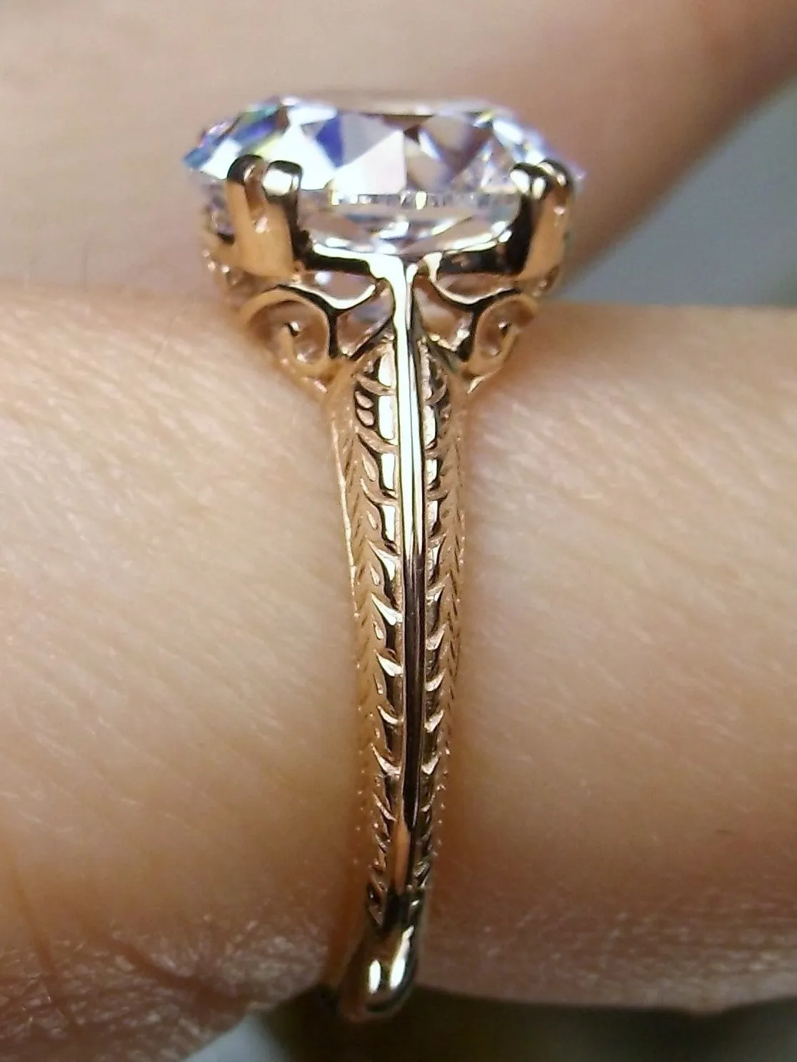 Natural White Topaz Ring, Rose Gold Overlay, Art Deco 1930's Style Jewelry, #D12