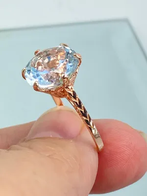 Natural White Topaz Ring, Size 7, Rose Gold plated Classic Solitaire Victorian Jewelry #D37 - Ready to Ship