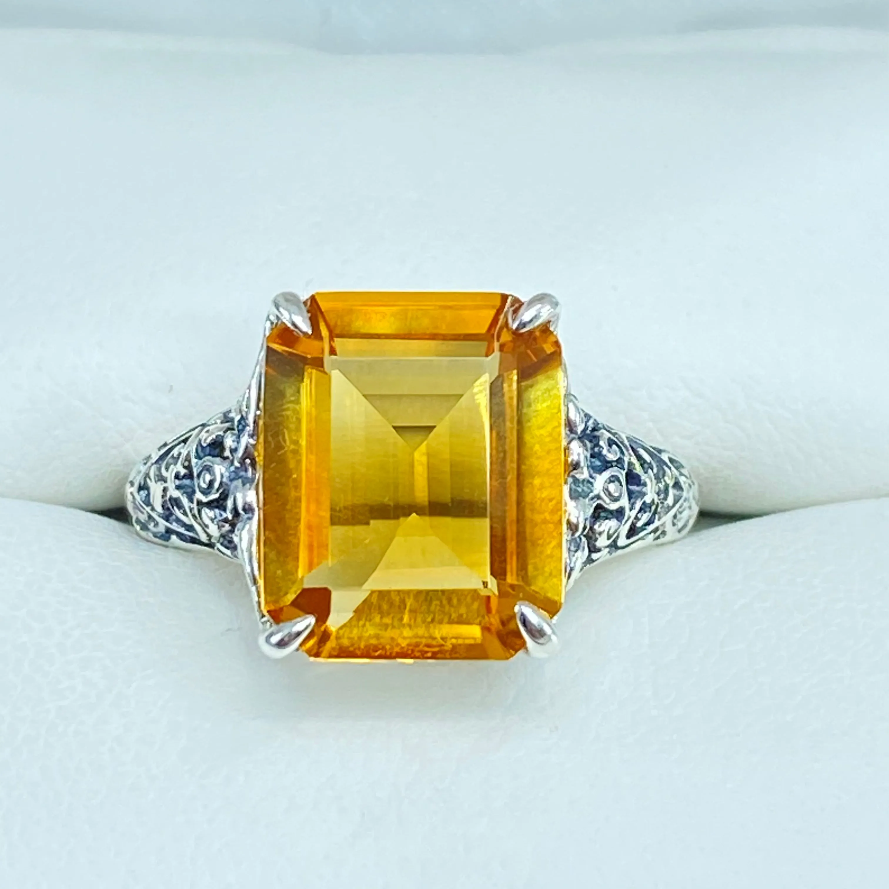 Natural Yellow Citrine Ring, Size 6.5, 5ct Rectangle Gem, Vintage Jewelry #D18 - Ready to Ship