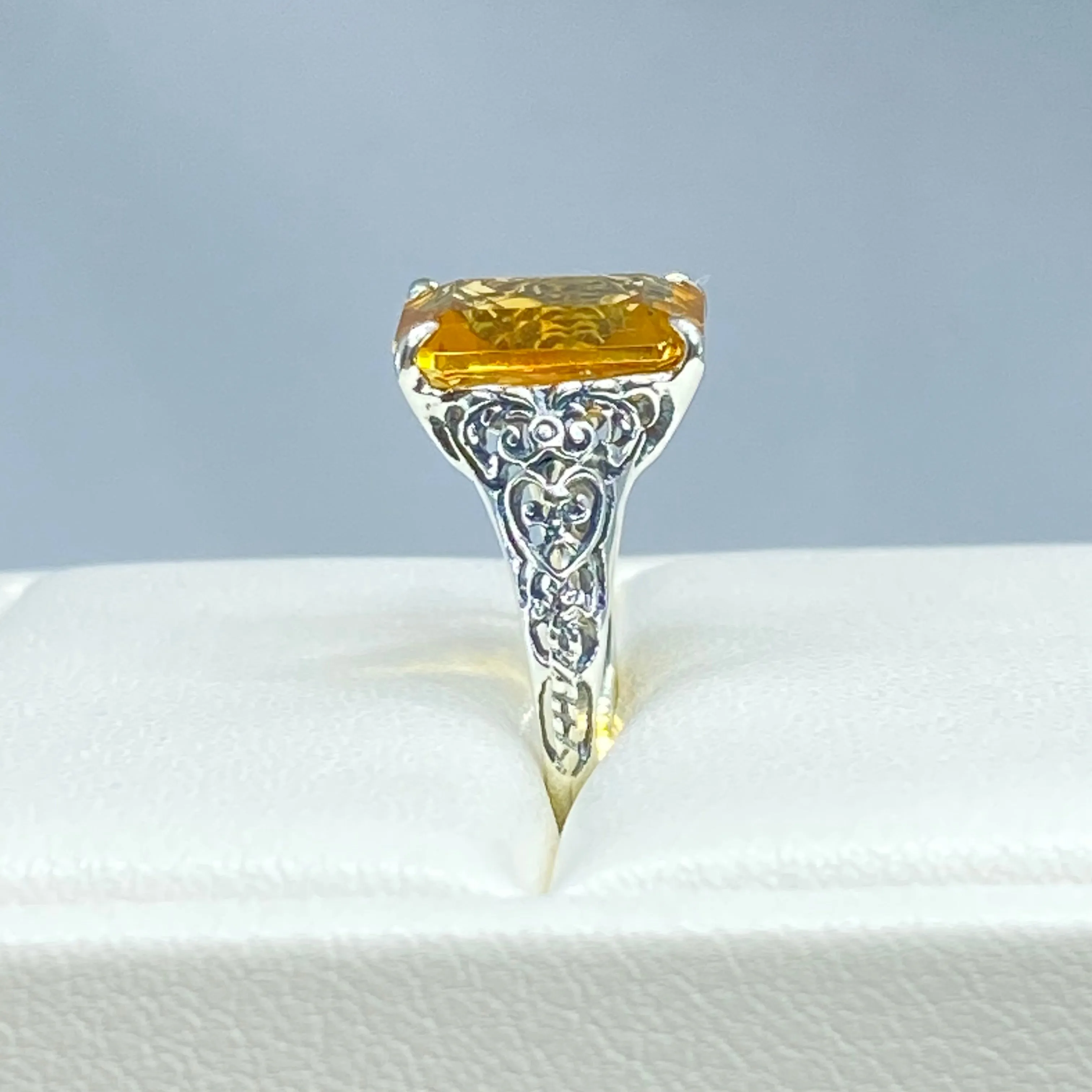 Natural Yellow Citrine Ring, Size 6.5, 5ct Rectangle Gem, Vintage Jewelry #D18 - Ready to Ship