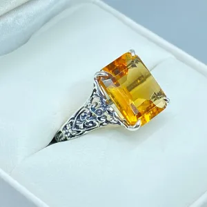 Natural Yellow Citrine Ring, Size 6.5, 5ct Rectangle Gem, Vintage Jewelry #D18 - Ready to Ship