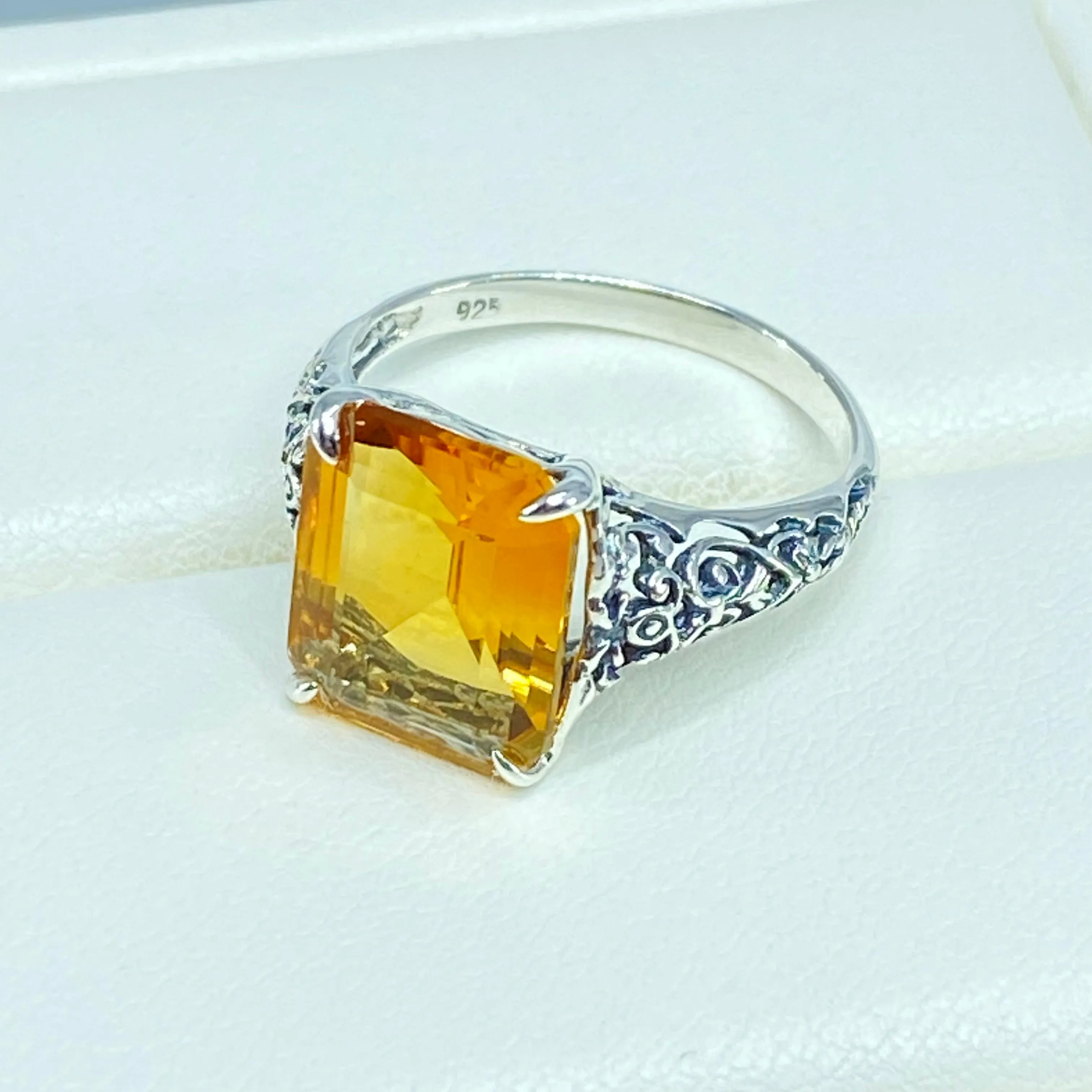 Natural Yellow Citrine Ring, Size 6.5, 5ct Rectangle Gem, Vintage Jewelry #D18 - Ready to Ship