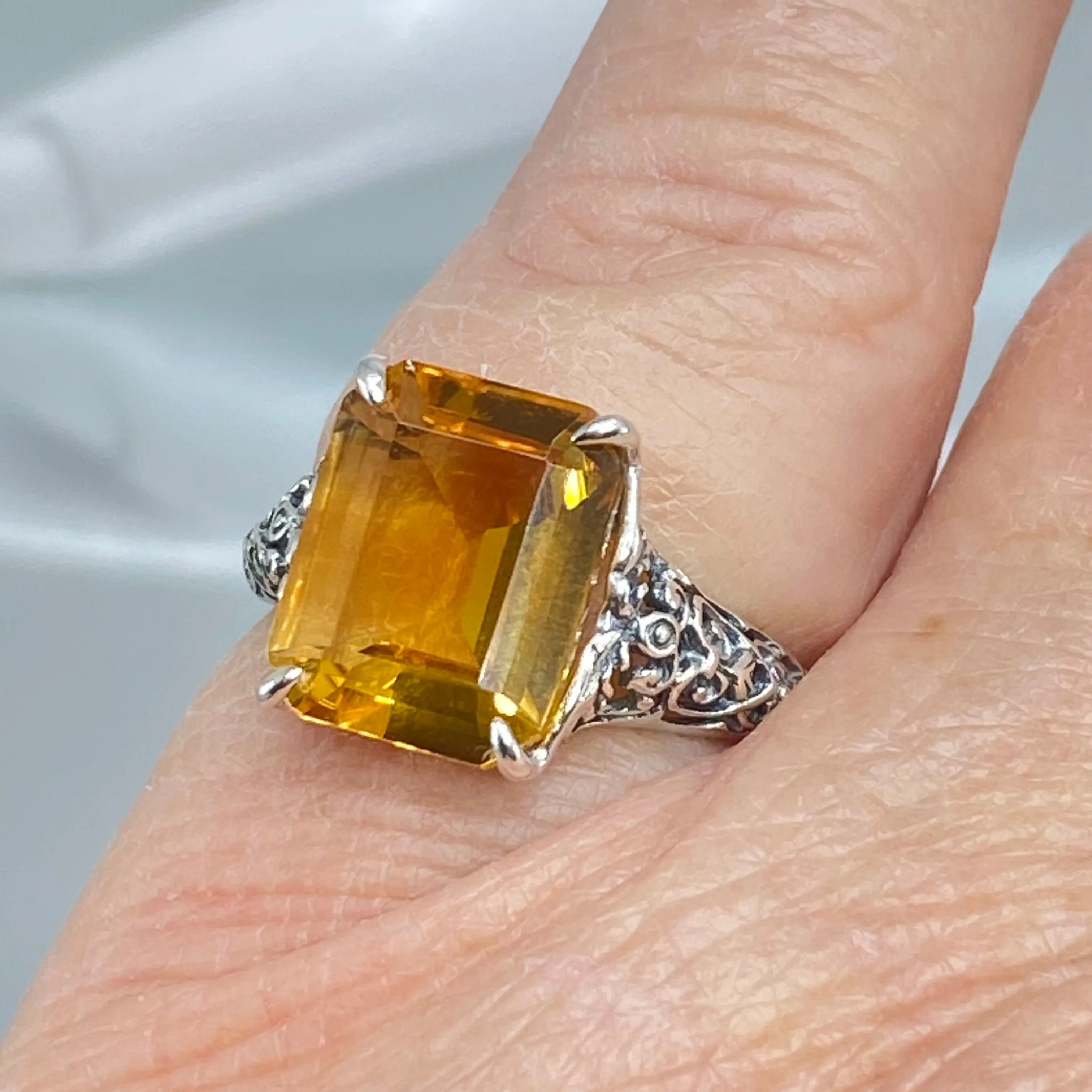 Natural Yellow Citrine Ring, Size 6.5, 5ct Rectangle Gem, Vintage Jewelry #D18 - Ready to Ship