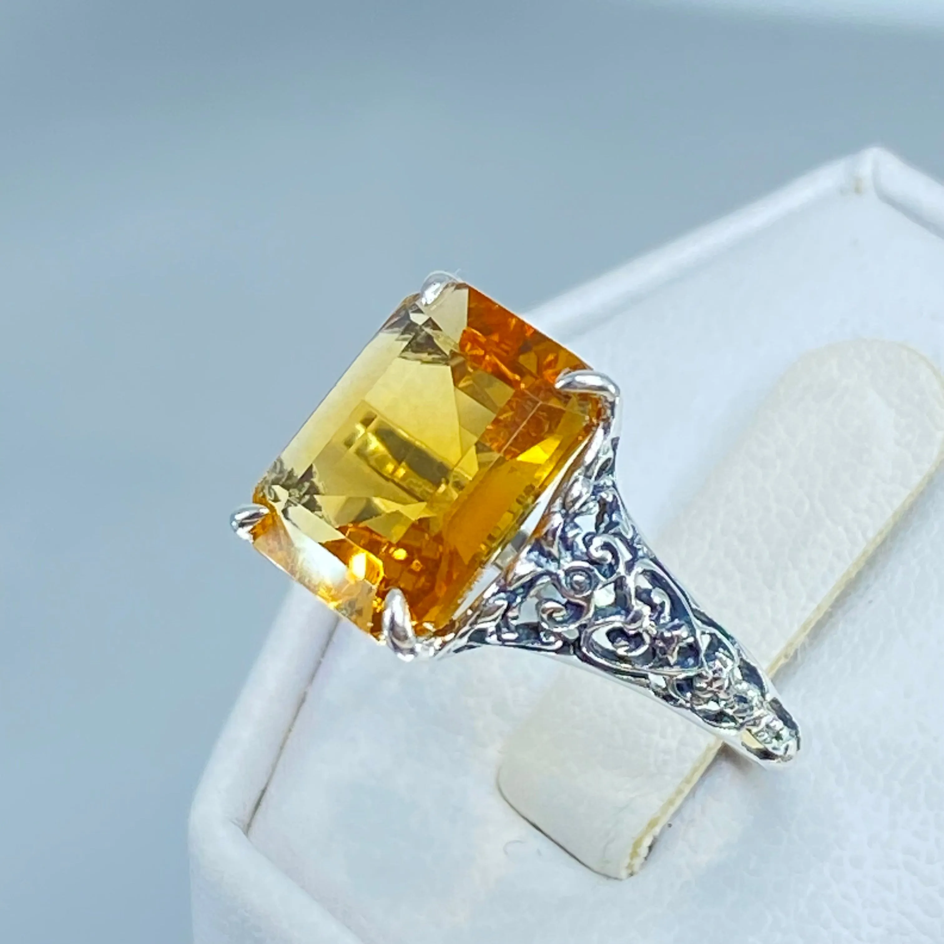 Natural Yellow Citrine Ring, Size 6.5, 5ct Rectangle Gem, Vintage Jewelry #D18 - Ready to Ship