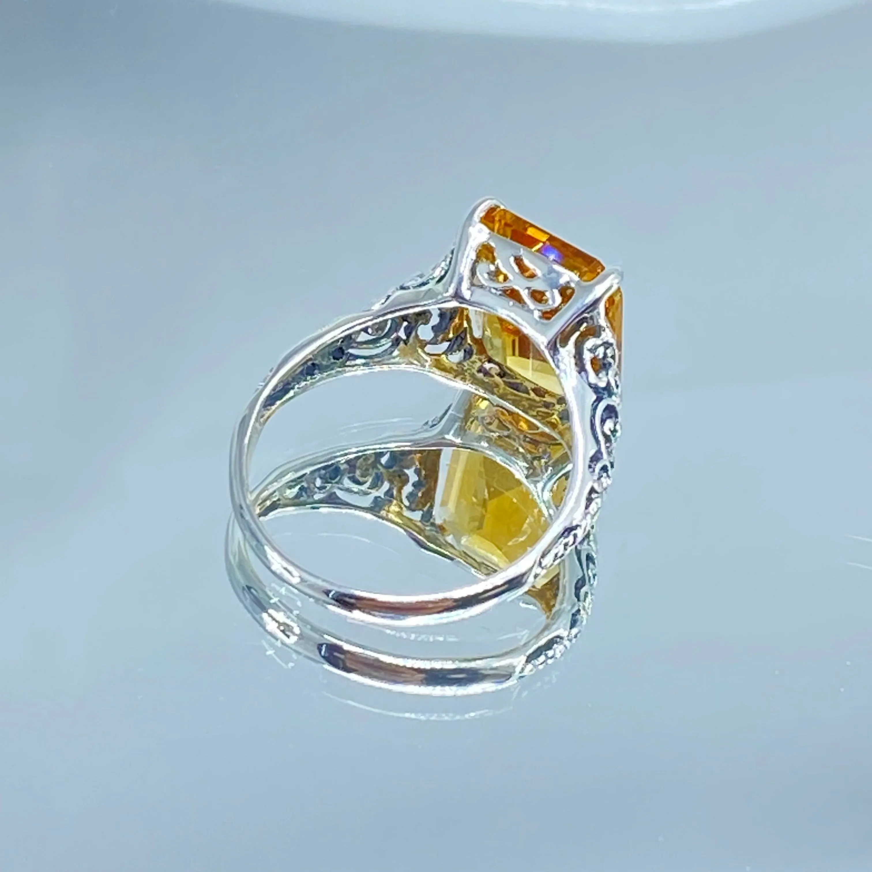 Natural Yellow Citrine Ring, Size 6.5, 5ct Rectangle Gem, Vintage Jewelry #D18 - Ready to Ship
