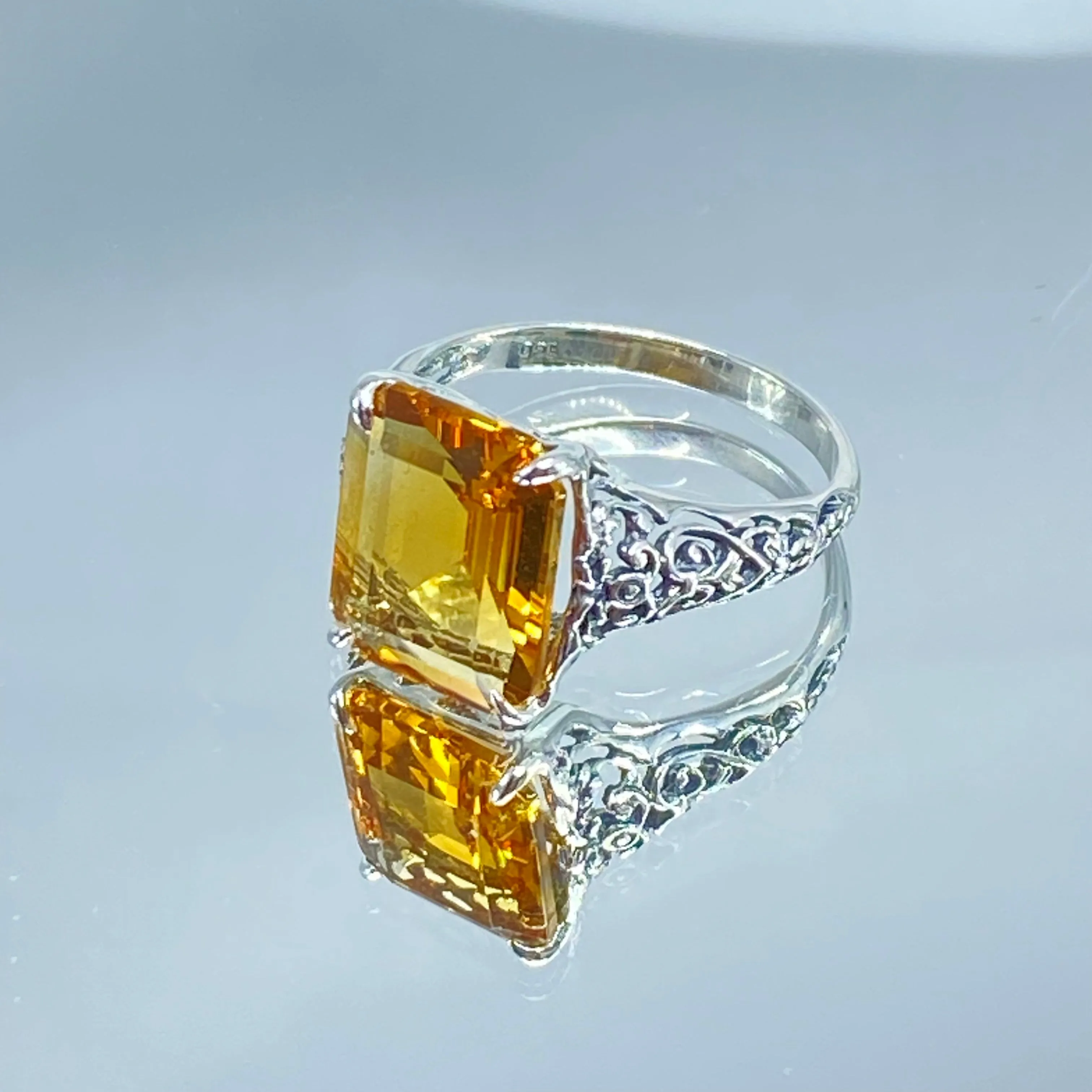 Natural Yellow Citrine Ring, Size 6.5, 5ct Rectangle Gem, Vintage Jewelry #D18 - Ready to Ship