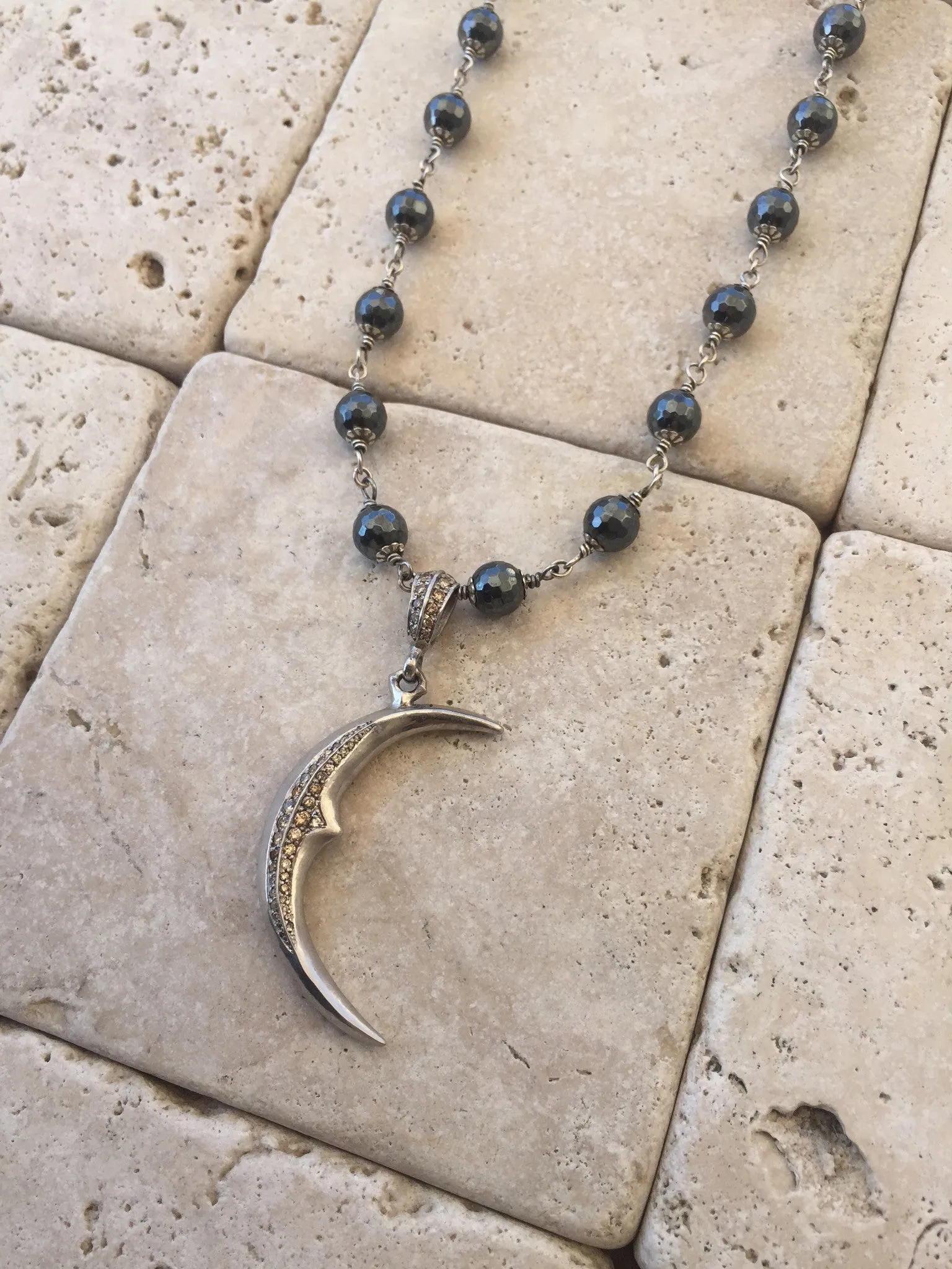 Necklace - Silver Diamond Crescent