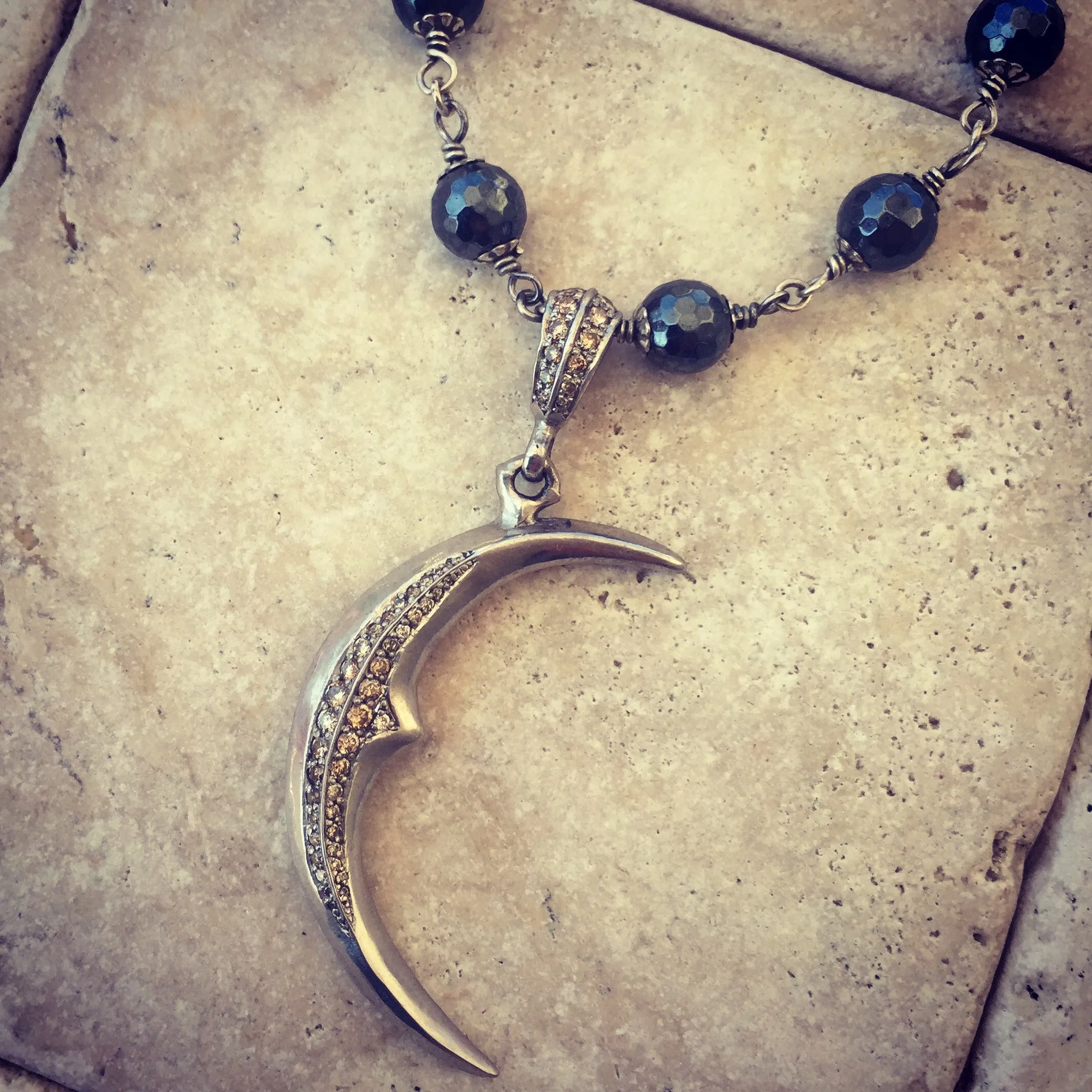 Necklace - Silver Diamond Crescent