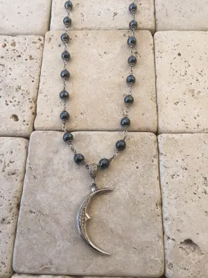 Necklace - Silver Diamond Crescent