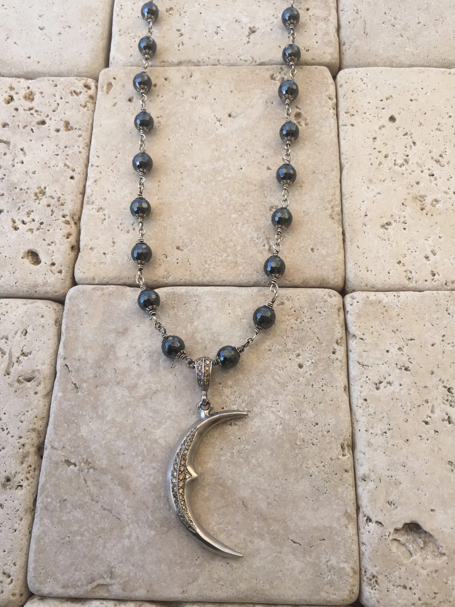 Necklace - Silver Diamond Crescent