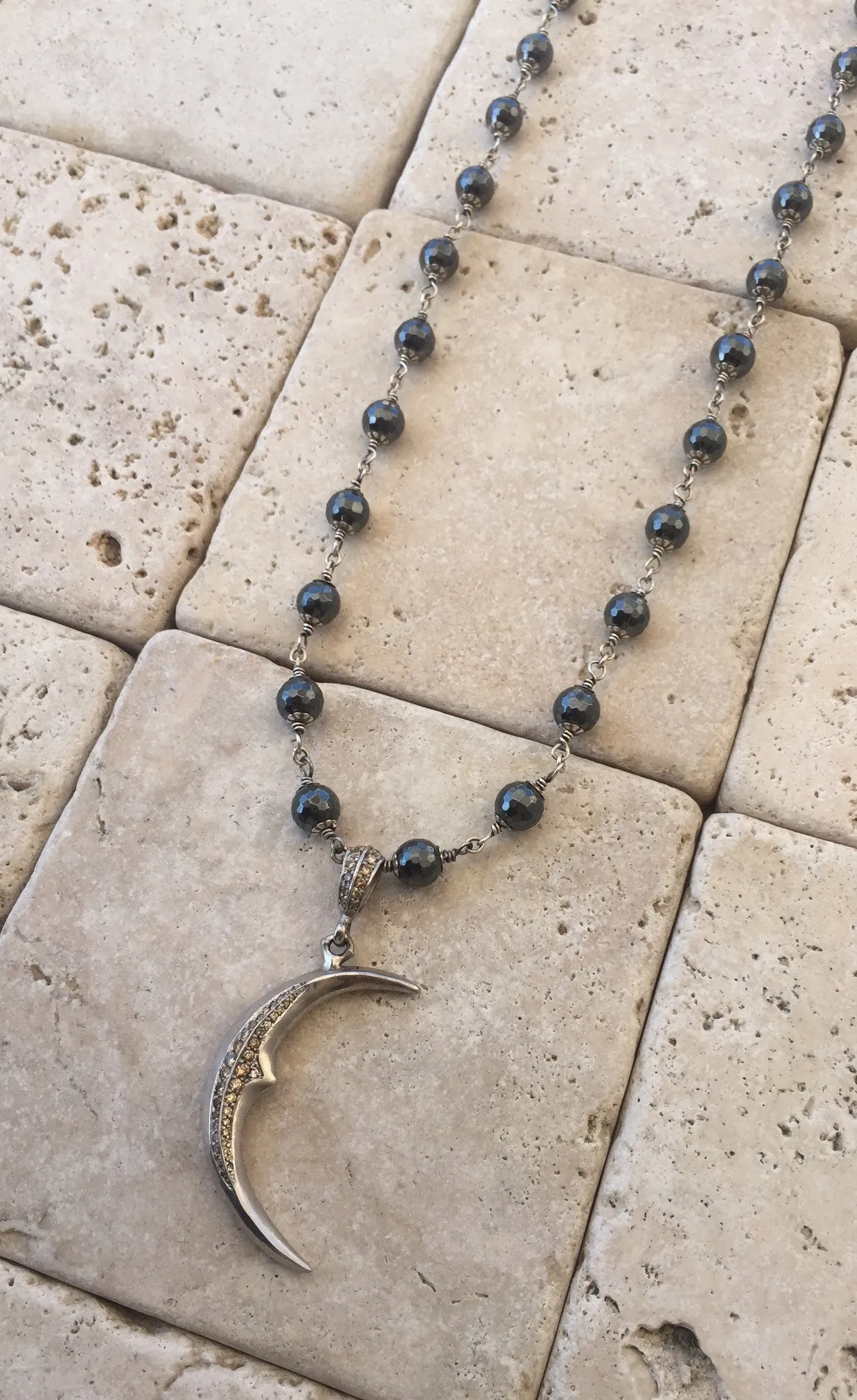 Necklace - Silver Diamond Crescent