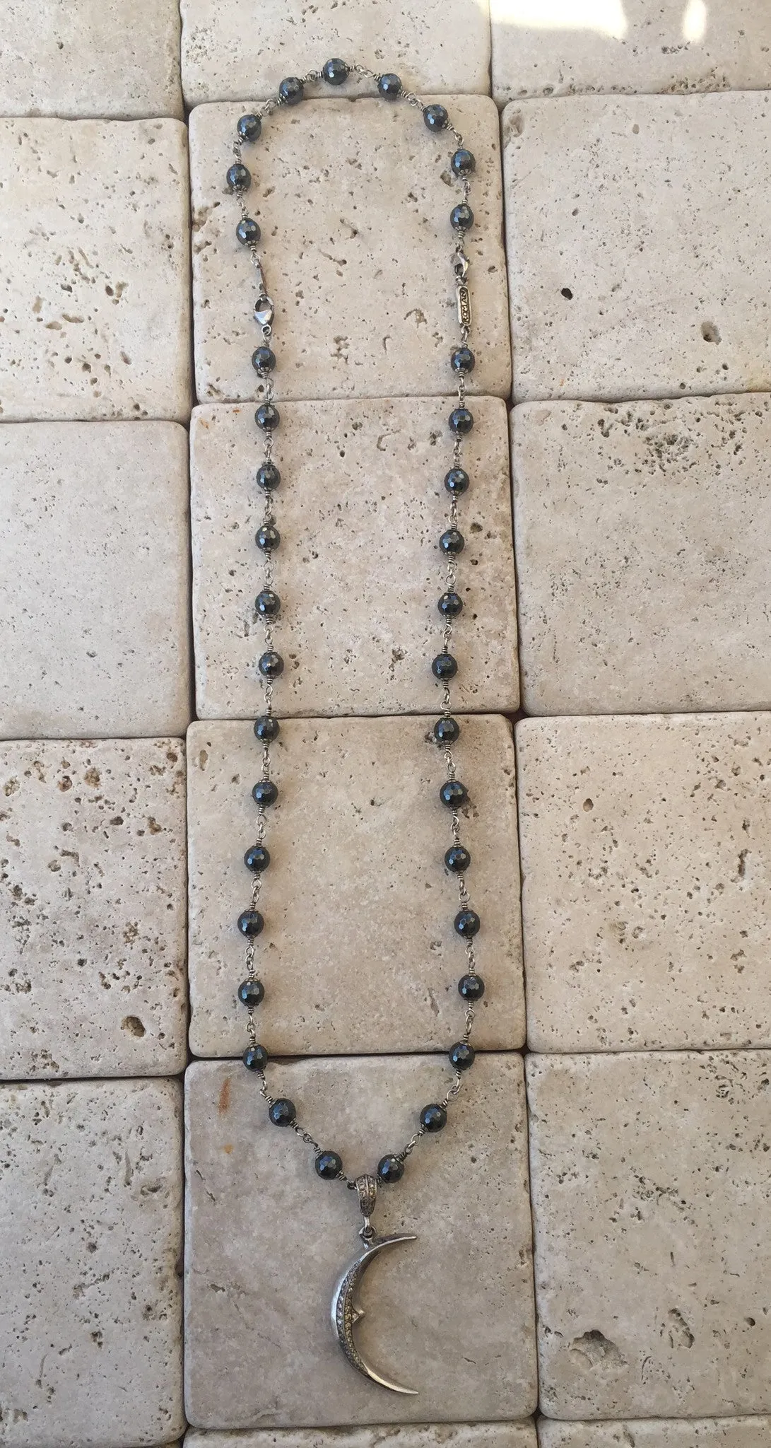 Necklace - Silver Diamond Crescent