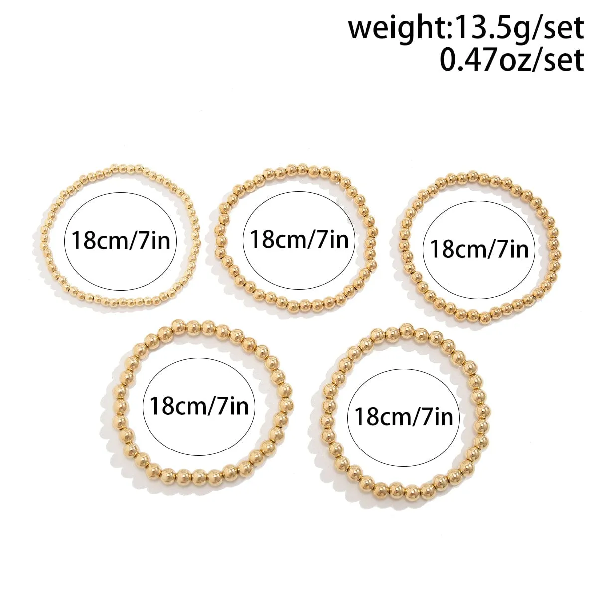 Newly 5pcs Gold Silver Plated Ball Chain Bracelet Set