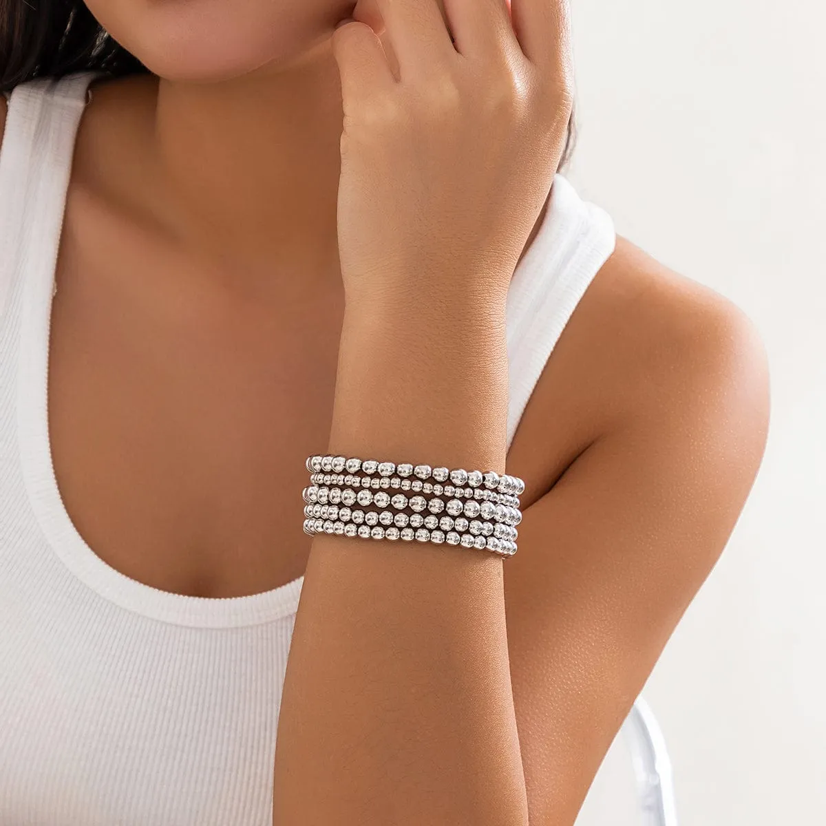 Newly 5pcs Gold Silver Plated Ball Chain Bracelet Set