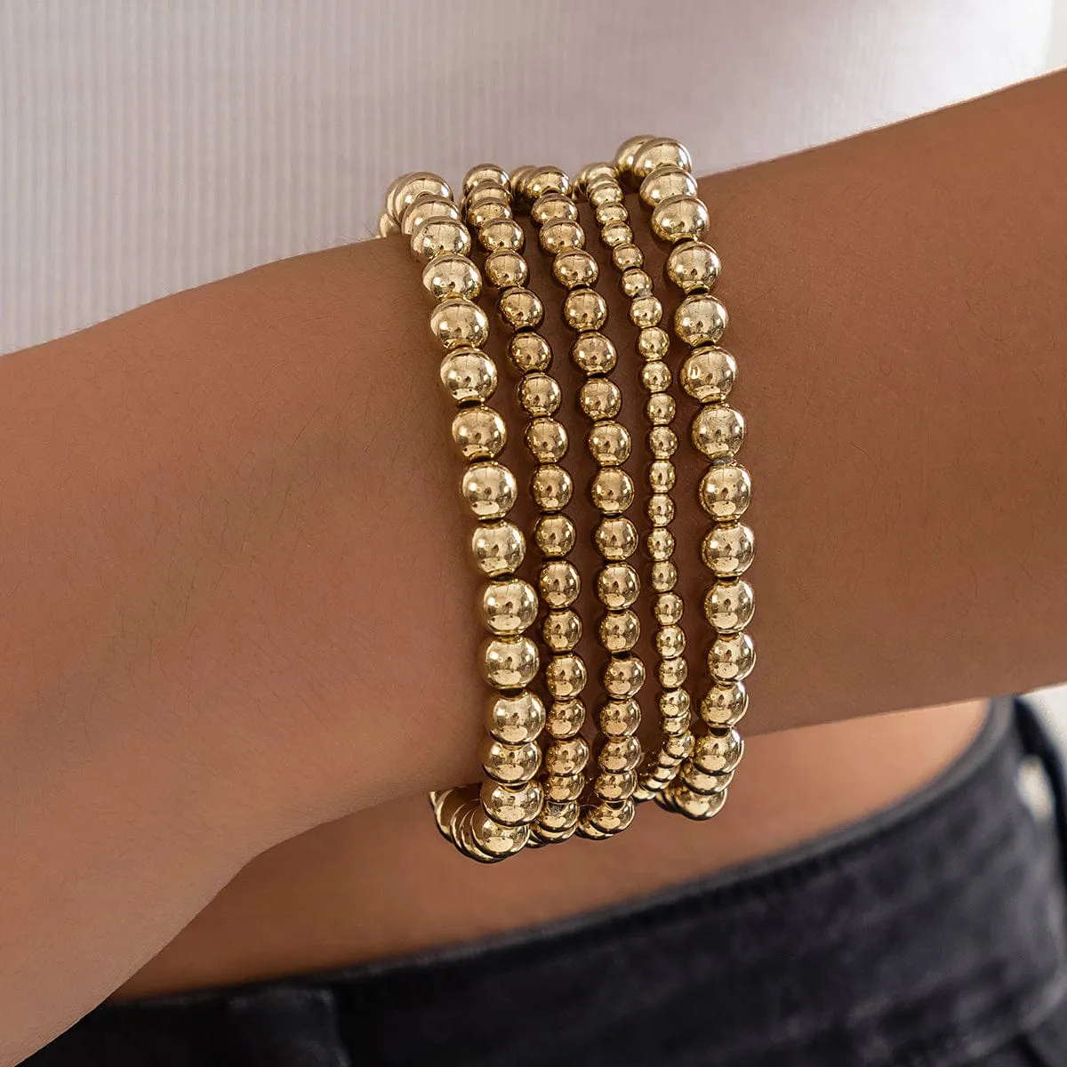 Newly 5pcs Gold Silver Plated Ball Chain Bracelet Set