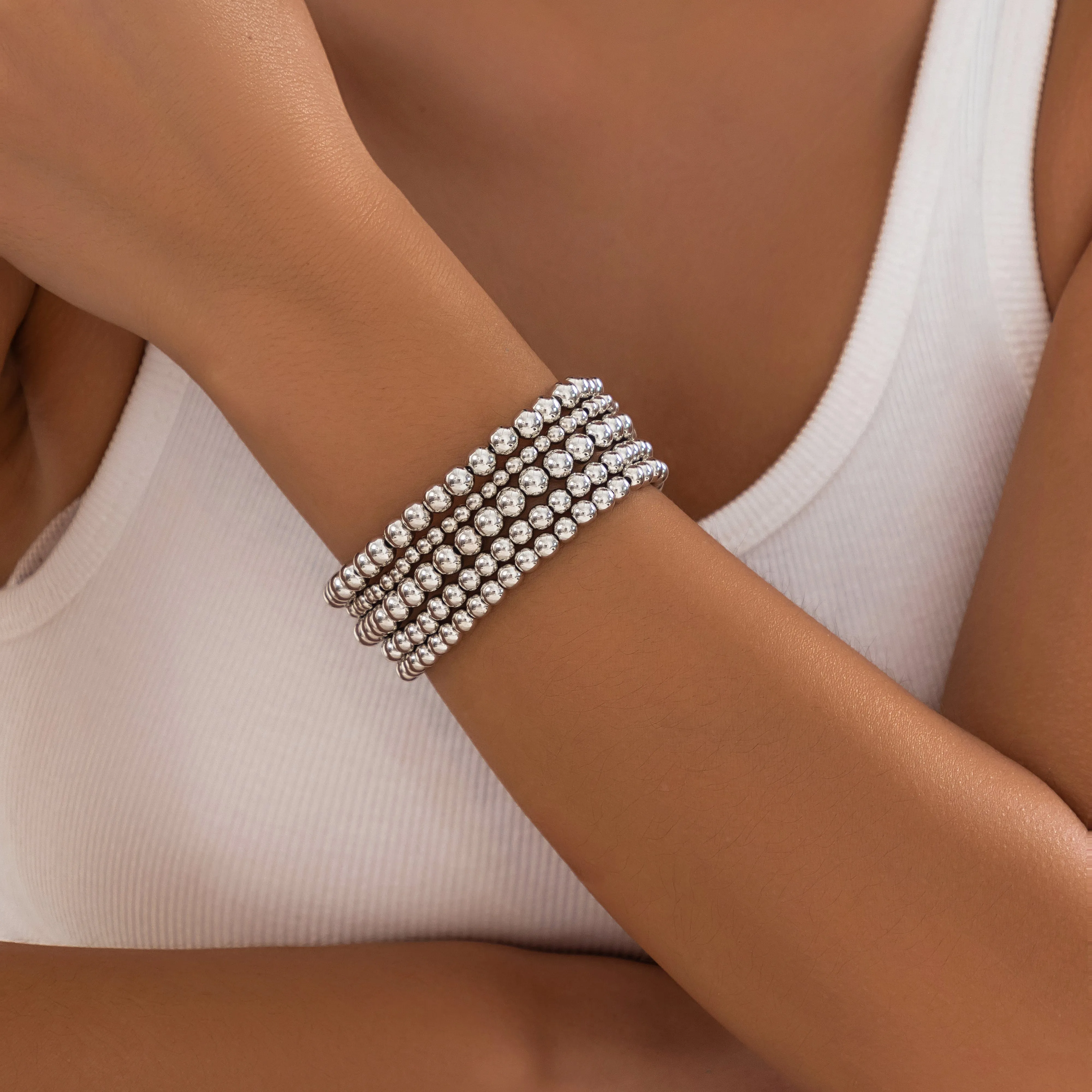 Newly 5pcs Gold Silver Plated Ball Chain Bracelet Set