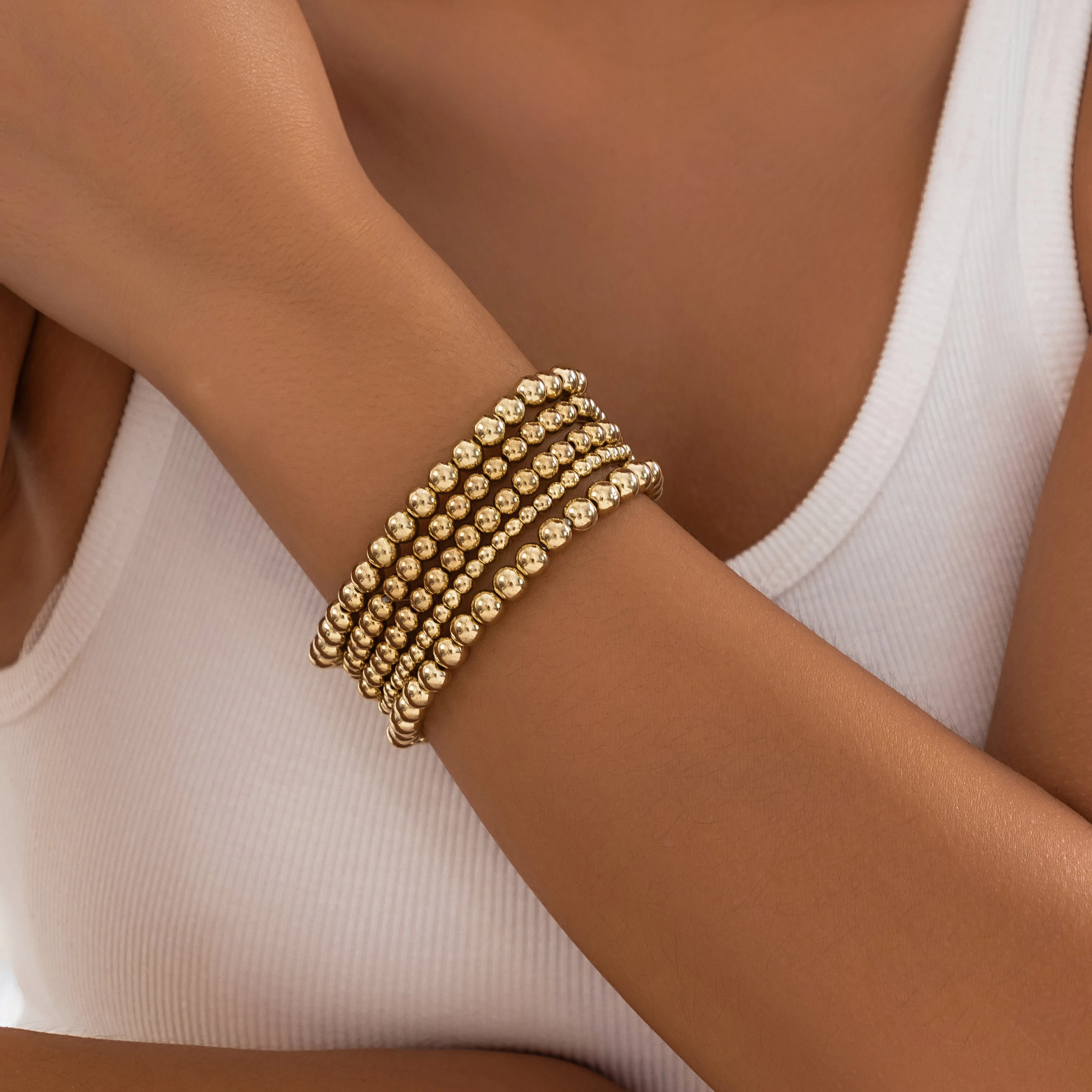 Newly 5pcs Gold Silver Plated Ball Chain Bracelet Set