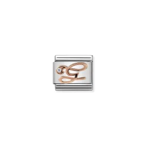 Nomination Composable Link Letter G, Cubic Zirconia, 9K Rose Gold