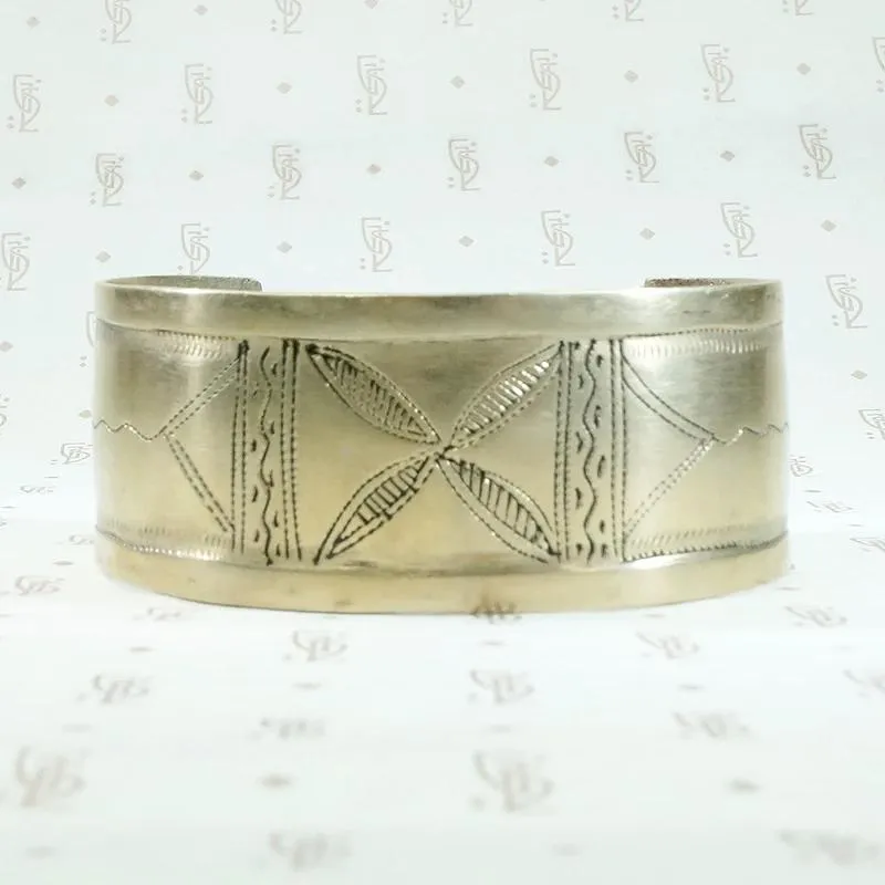 North African Engraved White Brass Cuff
