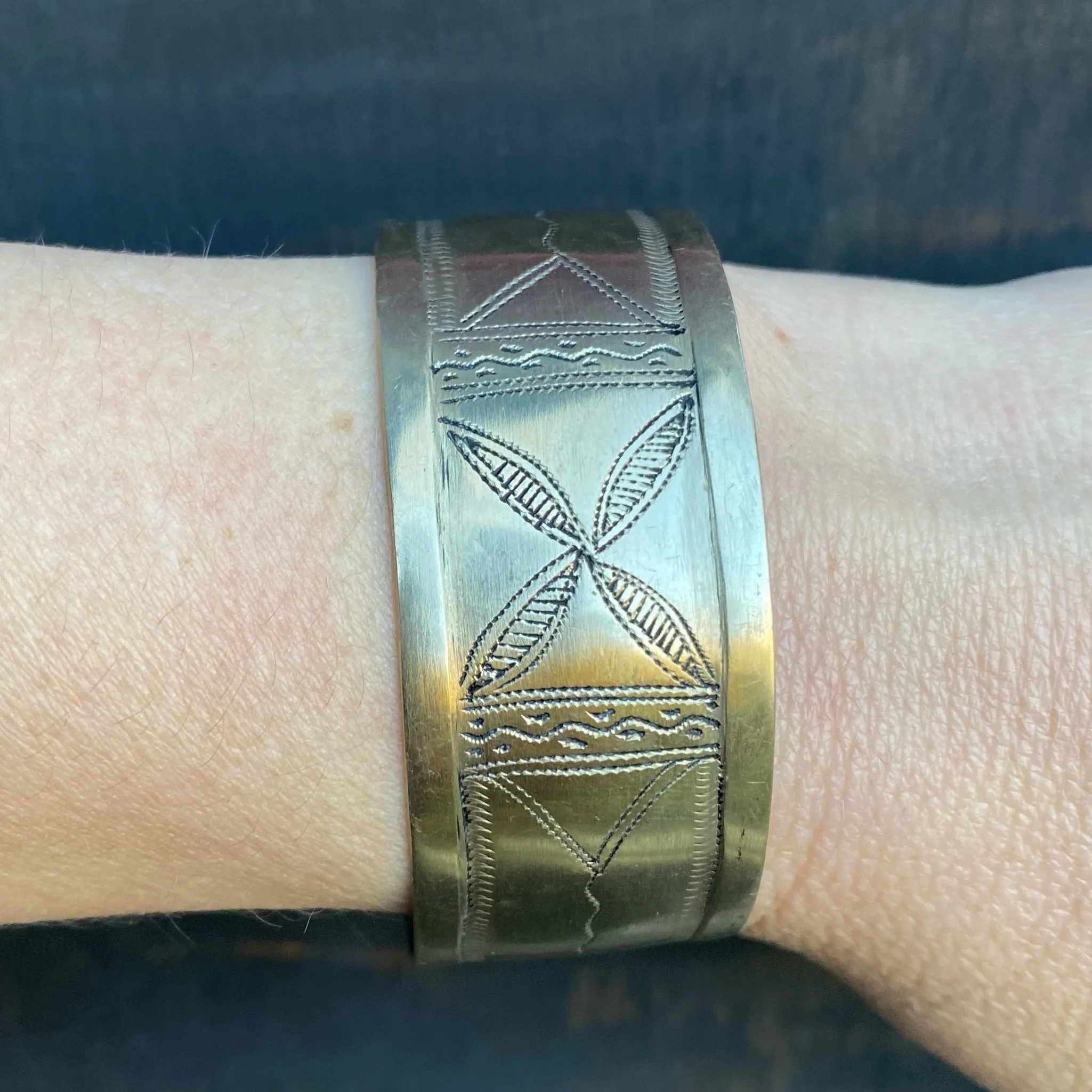 North African Engraved White Brass Cuff