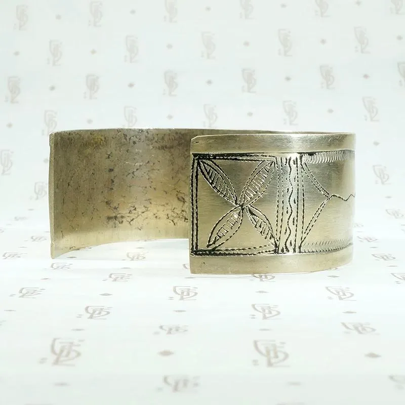 North African Engraved White Brass Cuff
