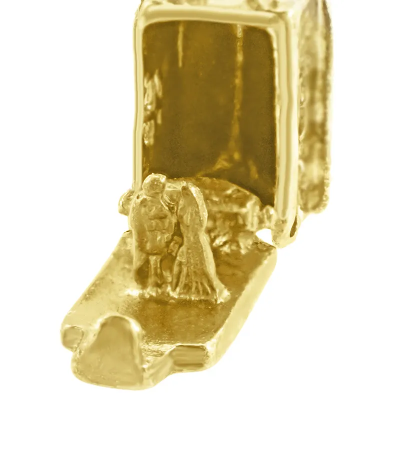 Old Church with Hidden Bride and Groom Movable Charm in 14 Karat Gold