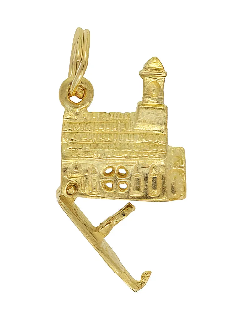 Old Church with Hidden Bride and Groom Movable Charm in 14 Karat Gold