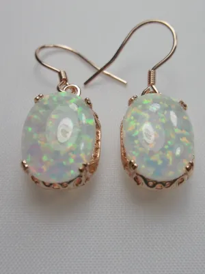 Opal Earrings, Rose Gold plate Filigree, Vintage Edwardian Jewelry #E70