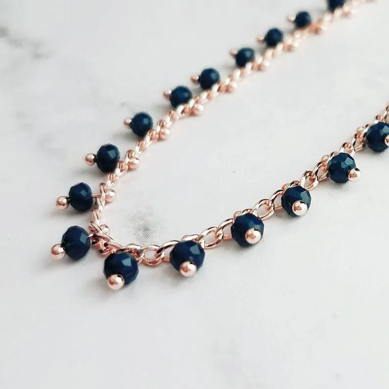 Orange Bead Bracelet, tiny seed bead bracelet, seed bead chain, small orange beads, thin gold chain, dainty gold bracelet, delicate bracelet